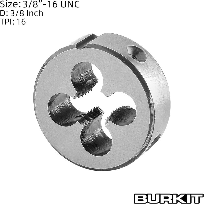 Burkit 3/8"-16 UNC Round Threading Die, 3/8 x 16 UNC Machine Thread Die Right Hand - Image 2